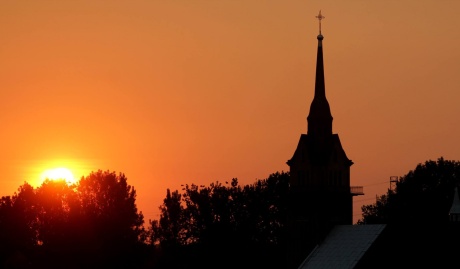 zachód słońca, kościół